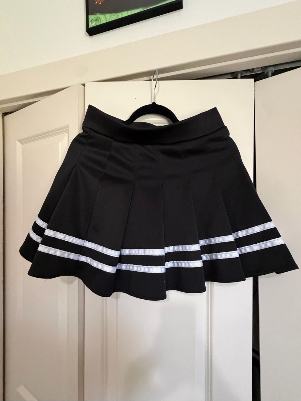 Spirit Halloween Black Cheerleader Skirt with Silver Stripe Trim